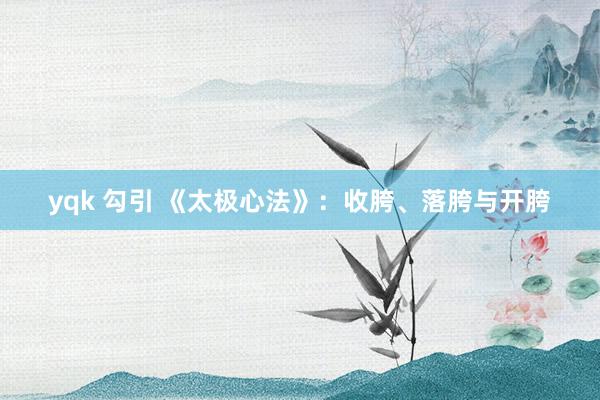 yqk 勾引 《太极心法》：收胯、落胯与开胯