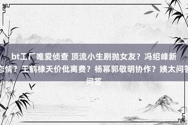 bt工厂唯爱侦查 顶流小生剧抛女友？冯绍峰新恋情？王鹤棣天价仳离费？杨幂郭敬明协作？姨太问答