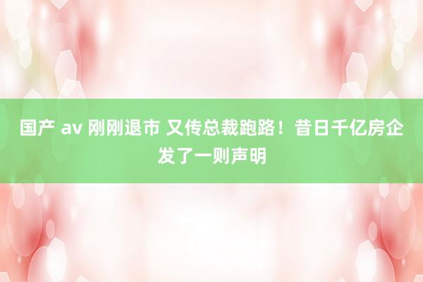 国产 av 刚刚退市 又传总裁跑路！昔日千亿房企发了一则声明