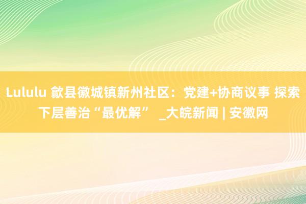 Lululu 歙县徽城镇新州社区：党建+协商议事 探索下层善治“最优解”  _大皖新闻 | 安徽网