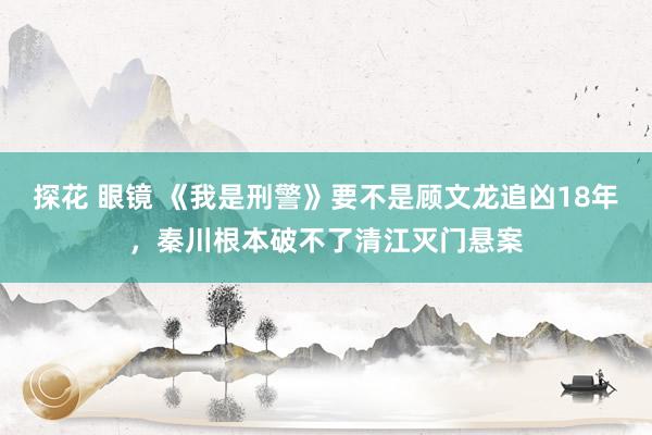 探花 眼镜 《我是刑警》要不是顾文龙追凶18年，秦川根本破不了清江灭门悬案
