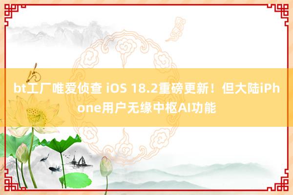 bt工厂唯爱侦查 iOS 18.2重磅更新！但大陆iPhone用户无缘中枢AI功能