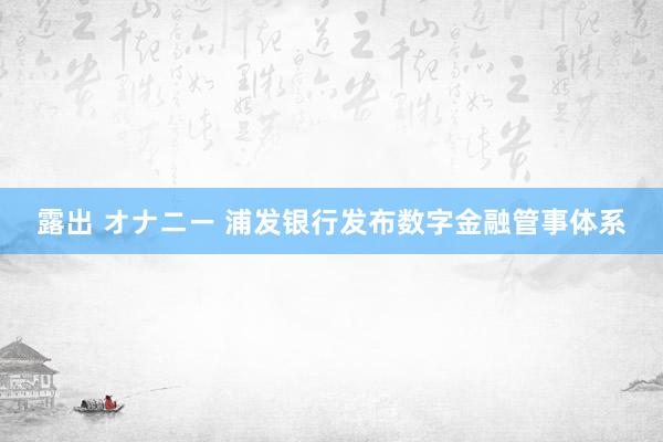露出 オナニー 浦发银行发布数字金融管事体系