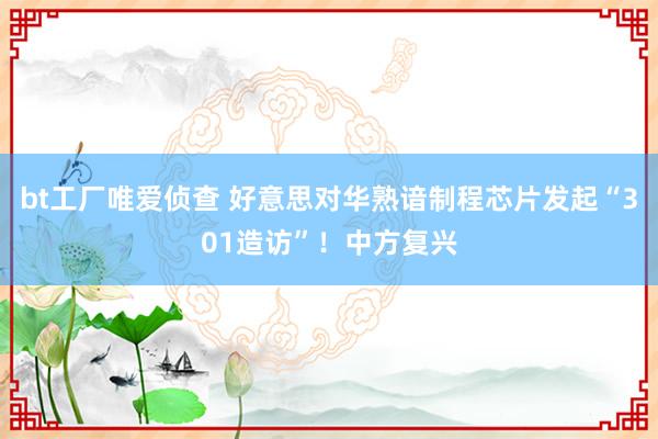 bt工厂唯爱侦查 好意思对华熟谙制程芯片发起“301造访”！中方复兴