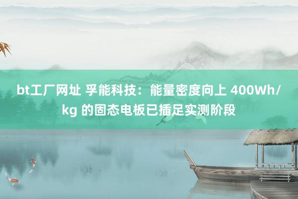 bt工厂网址 孚能科技：能量密度向上 400Wh/kg 的固态电板已插足实测阶段