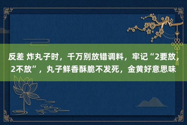 反差 炸丸子时，千万别放错调料，牢记“2要放，2不放”，丸子鲜香酥脆不发死，金黄好意思味