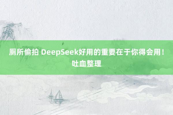 厕所偷拍 DeepSeek好用的重要在于你得会用！吐血整理