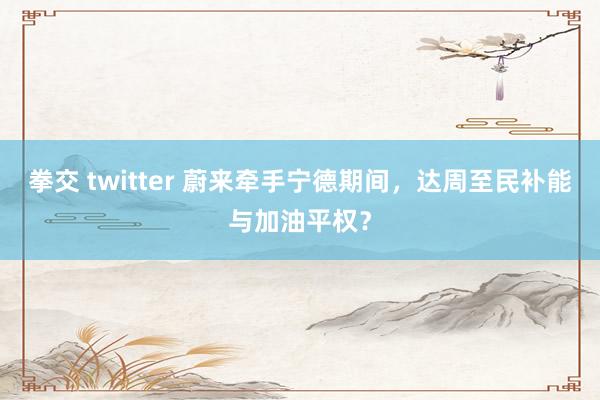 拳交 twitter 蔚来牵手宁德期间，达周至民补能与加油平权？