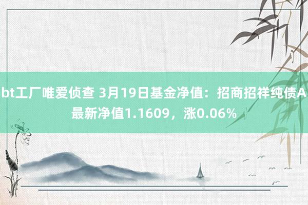 bt工厂唯爱侦查 3月19日基金净值：招商招祥纯债A最新净值1.1609，涨0.06%