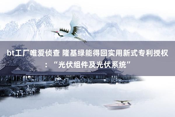 bt工厂唯爱侦查 隆基绿能得回实用新式专利授权：“光伏组件及光伏系统”