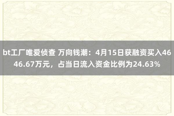 bt工厂唯爱侦查 万向钱潮：4月15日获融资买入4646.67万元，占当日流入资金比例为24.63%