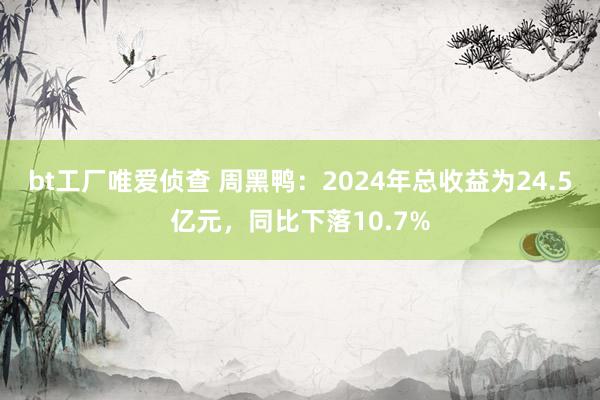 bt工厂唯爱侦查 周黑鸭：2024年总收益为24.5亿元，同比下落10.7%