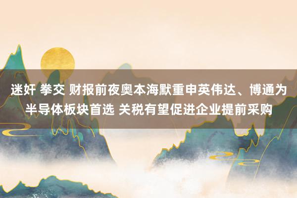迷奸 拳交 财报前夜奥本海默重申英伟达、博通为半导体板块首选 关税有望促进企业提前采购